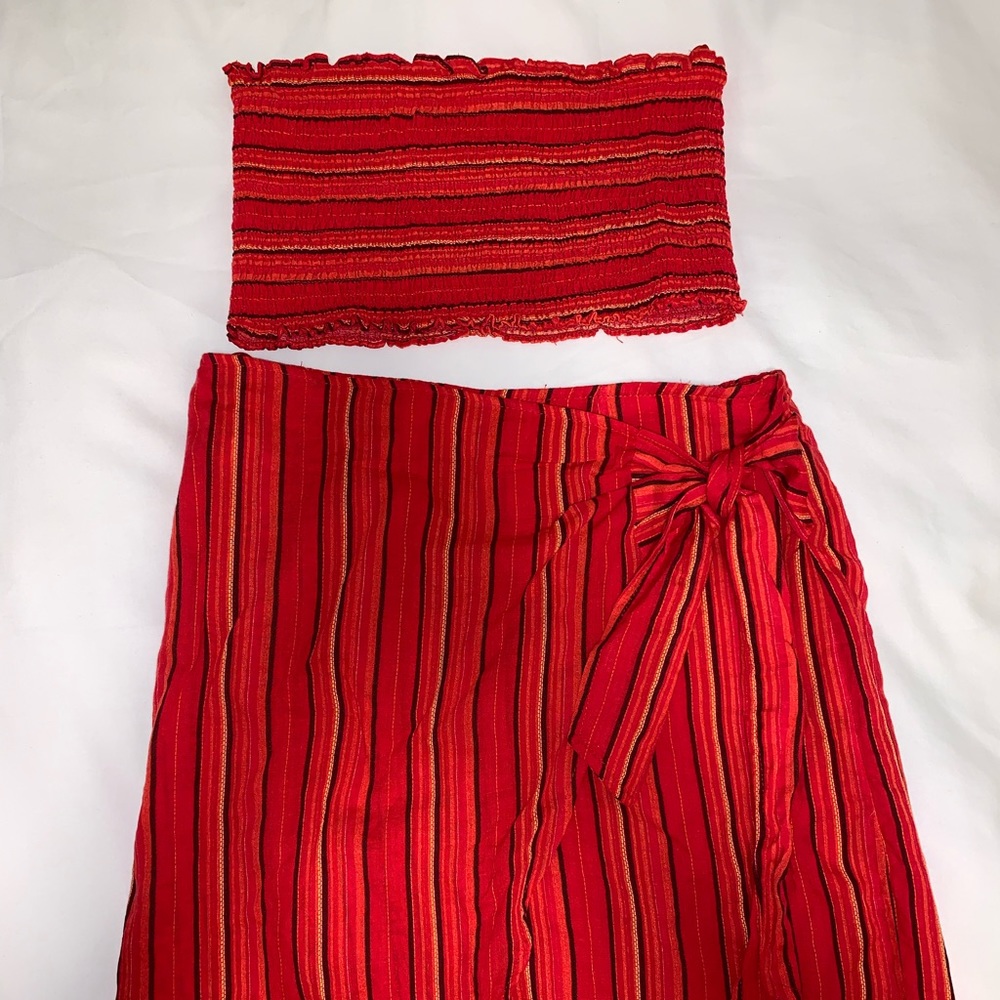 TOBI bandeau wrap skirt set
